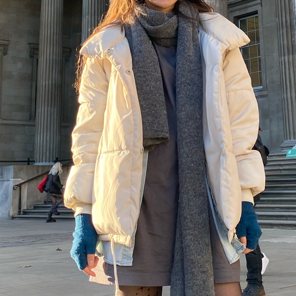 White off puffer jacket, oversized, one size